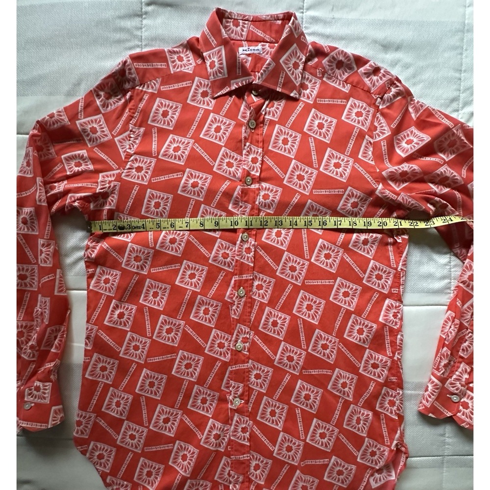 Kiton Napoli Shirt Men 16.5 Orange Geometric Sunburst Hand Tailored Italy L READ - Picture 3 of 11